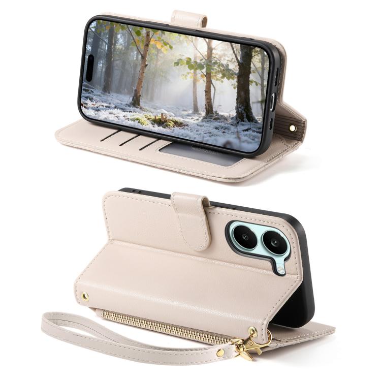 For Redmi Turbo 5 5G Rhombic Texture Zipper Wallet Metal Bow-knot Vegan Leather Phone Case with Strap