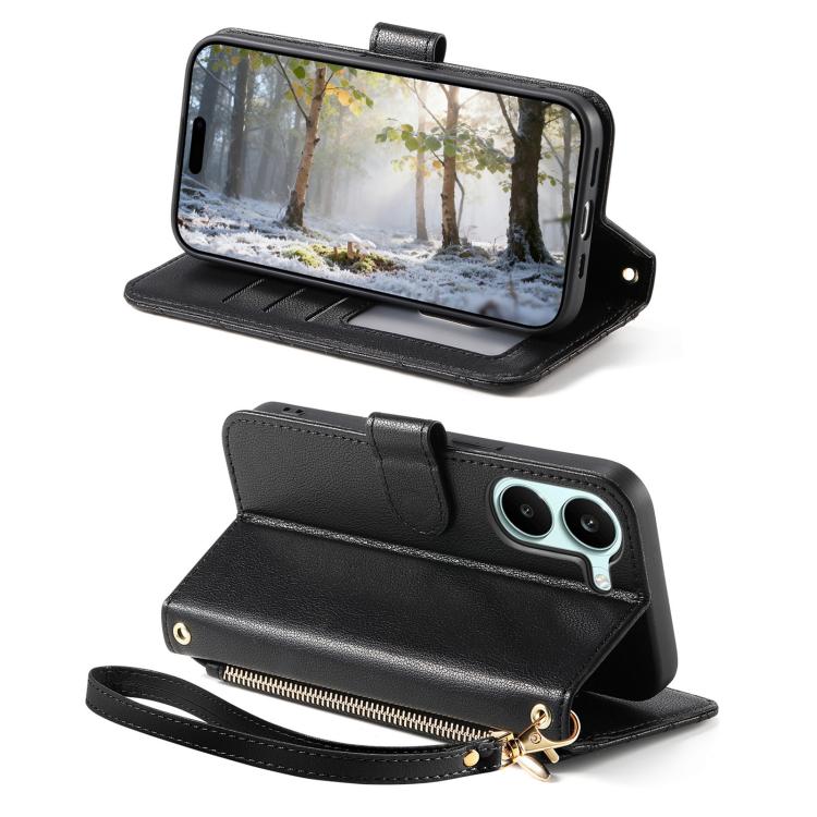 For Xiaomi Poco X8 Pro 5G Rhombic Texture Zipper Wallet Metal Bow-knot Vegan Leather Phone Case with Strap