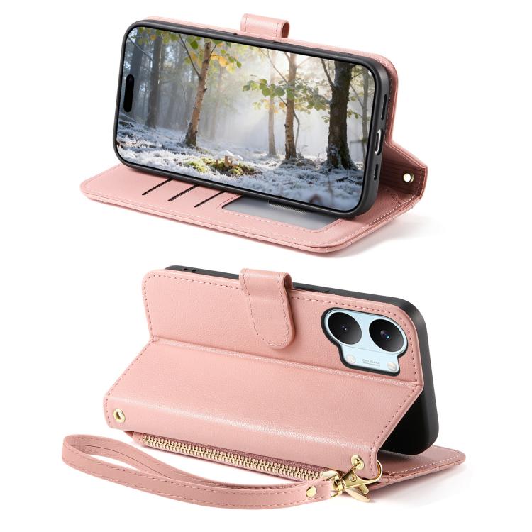 For Redmi Turbo 5 Max 5G Rhombic Texture Zipper Wallet Metal Bow-knot Vegan Leather Phone Case with Strap