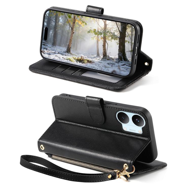 For Redmi Turbo 5 Max 5G Rhombic Texture Zipper Wallet Metal Bow-knot Vegan Leather Phone Case with Strap