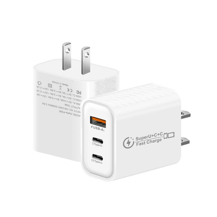 949-2C1A PD25W Type-C x 2, USB 3.0 Charger with Type-C to Type-C / 8 Pin Cable, US Plug