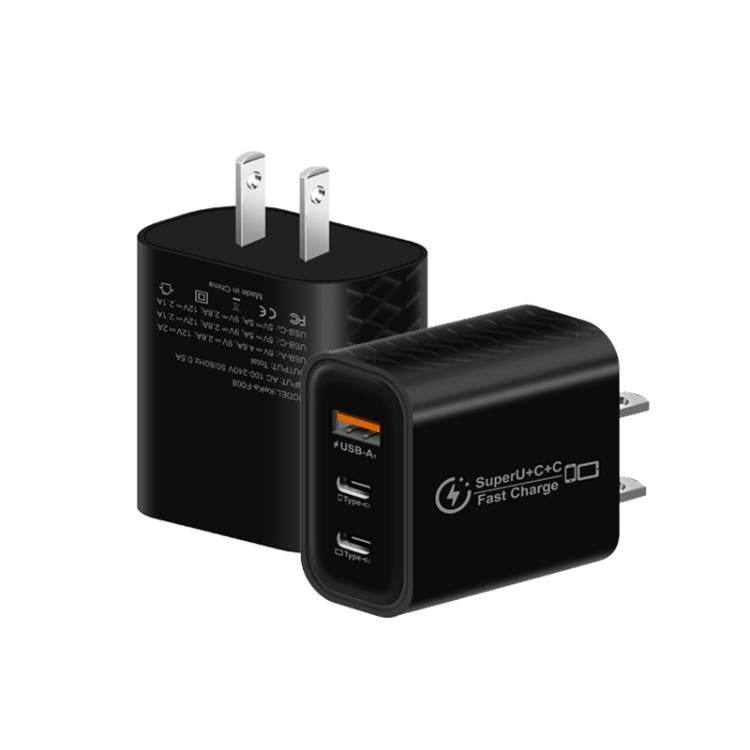 949-2C1A PD25W Type-C x 2, USB 3.0 Charger with Type-C to Type-C / 8 Pin Cable, US Plug