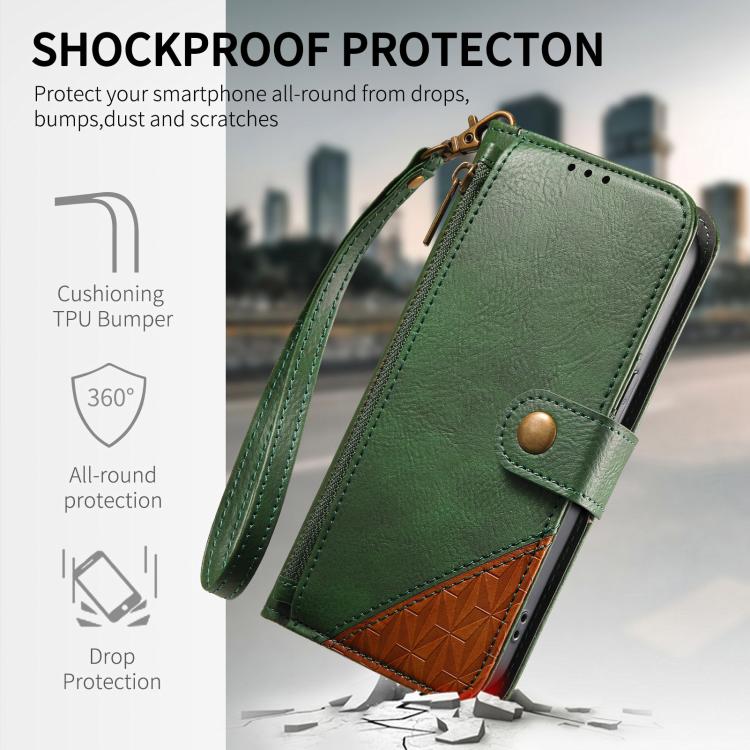 For Redmi Turbo 5 5G Splicing Zipper Wallet Vegan Leather Phone Case with Strap