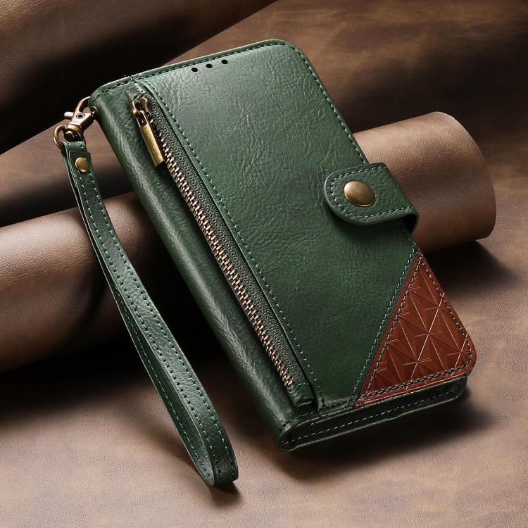 For Redmi Turbo 5 5G Splicing Zipper Wallet Vegan Leather Phone Case with Strap