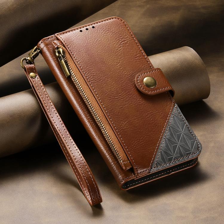 For Redmi Turbo 5 5G Splicing Zipper Wallet Vegan Leather Phone Case with Strap