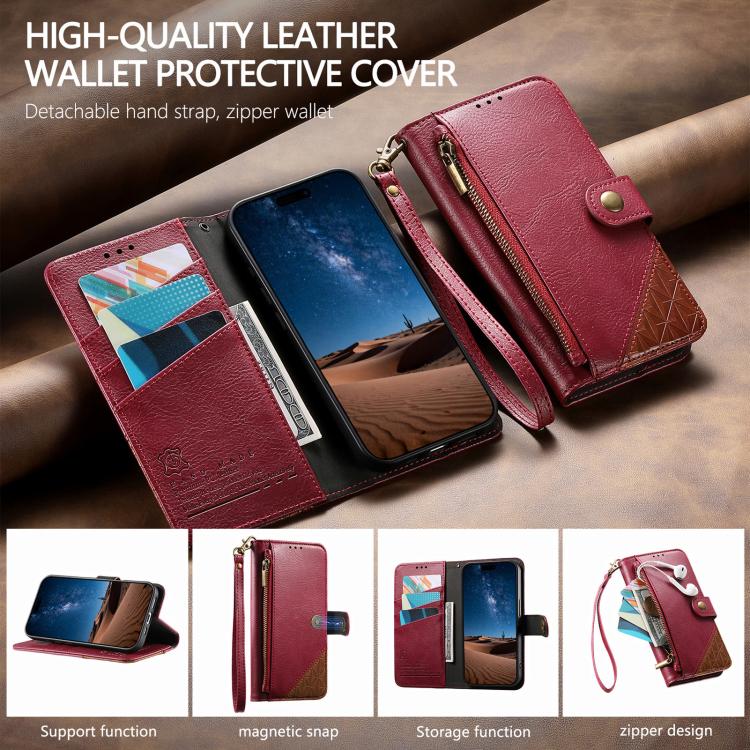 For Xiaomi Poco X8 Pro 5G Splicing Zipper Wallet Vegan Leather Phone Case with Strap