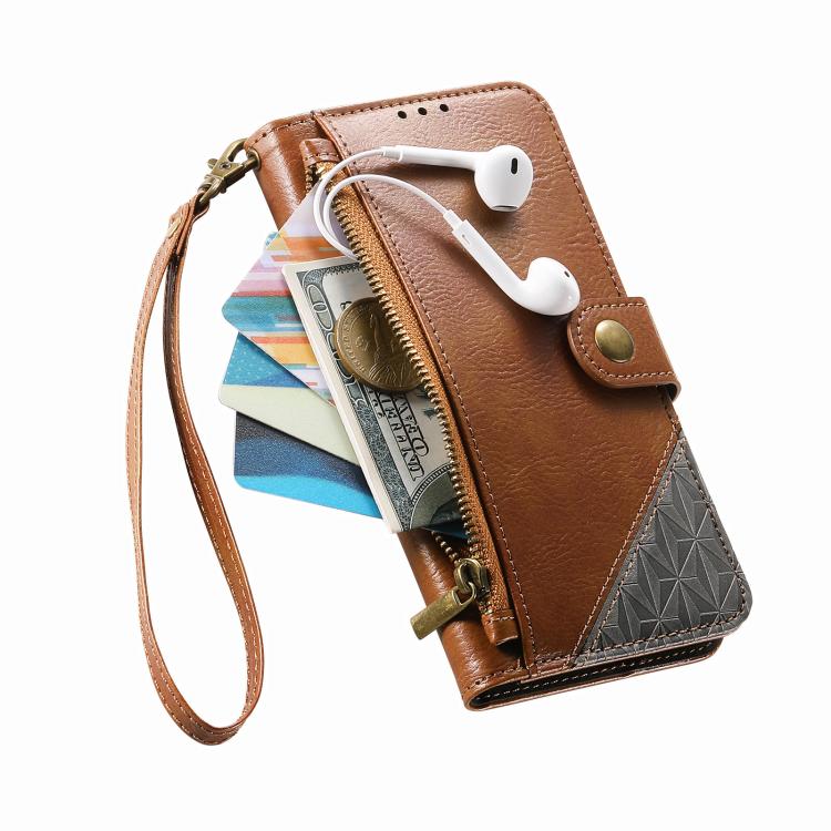 For Xiaomi Poco X8 Pro 5G Splicing Zipper Wallet Vegan Leather Phone Case with Strap