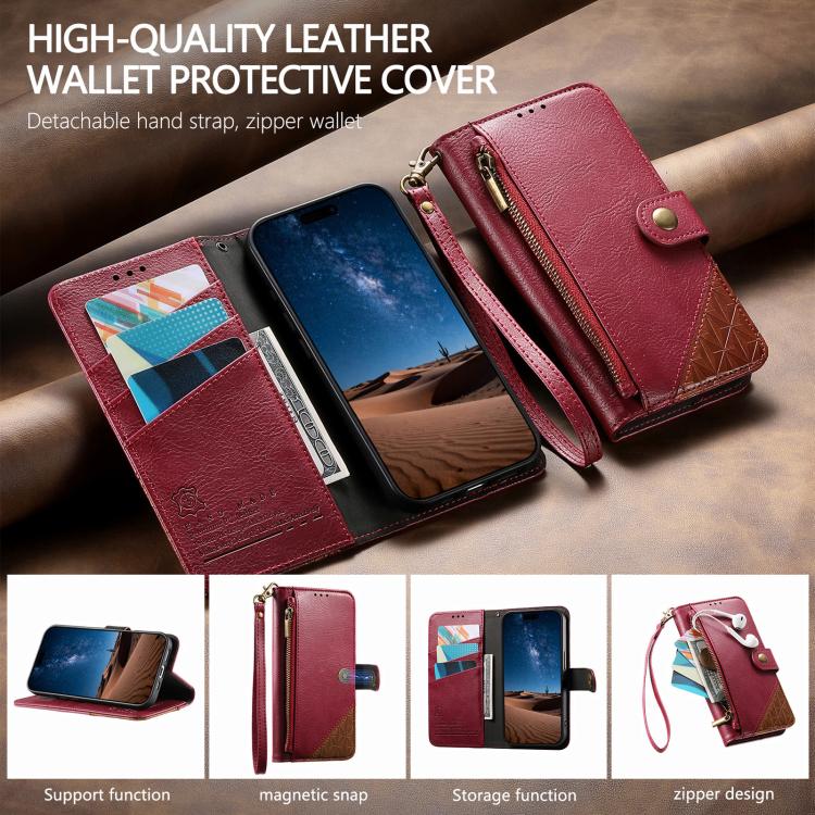 For Redmi Turbo 5 Max 5G Splicing Zipper Wallet Vegan Leather Phone Case with Strap