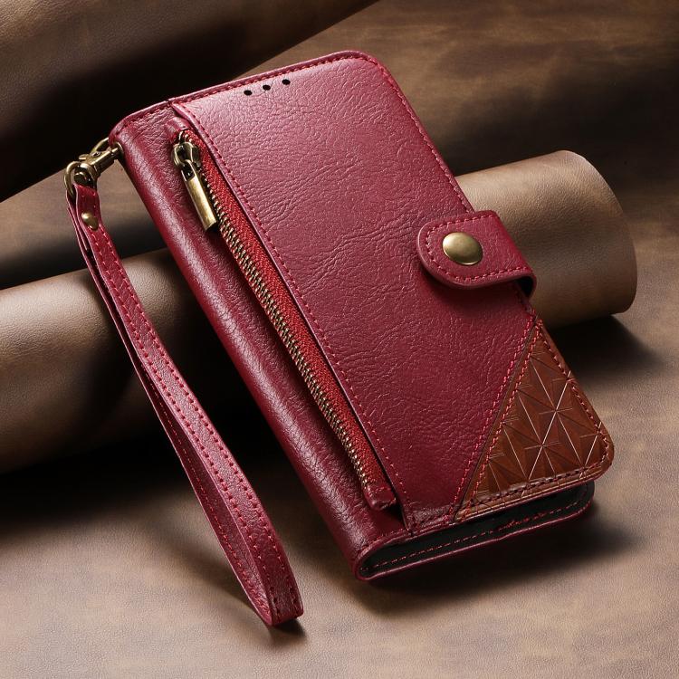 For Redmi Turbo 5 Max 5G Splicing Zipper Wallet Vegan Leather Phone Case with Strap