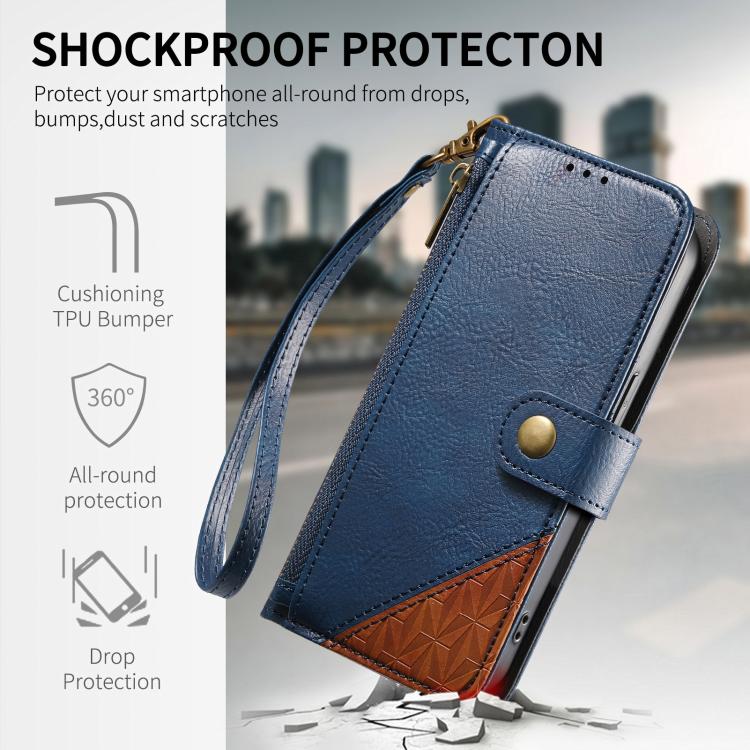 For Redmi Turbo 5 Max 5G Splicing Zipper Wallet Vegan Leather Phone Case with Strap