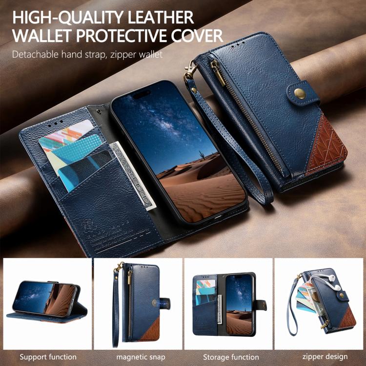 For Redmi Turbo 5 Max 5G Splicing Zipper Wallet Vegan Leather Phone Case with Strap