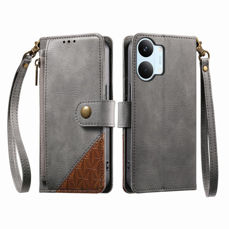 For Redmi Turbo 5 Max 5G Splicing Zipper Wallet Vegan Leather Phone Case with Strap