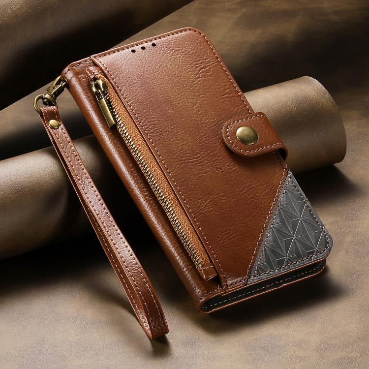 For Redmi Turbo 5 Max 5G Splicing Zipper Wallet Vegan Leather Phone Case with Strap