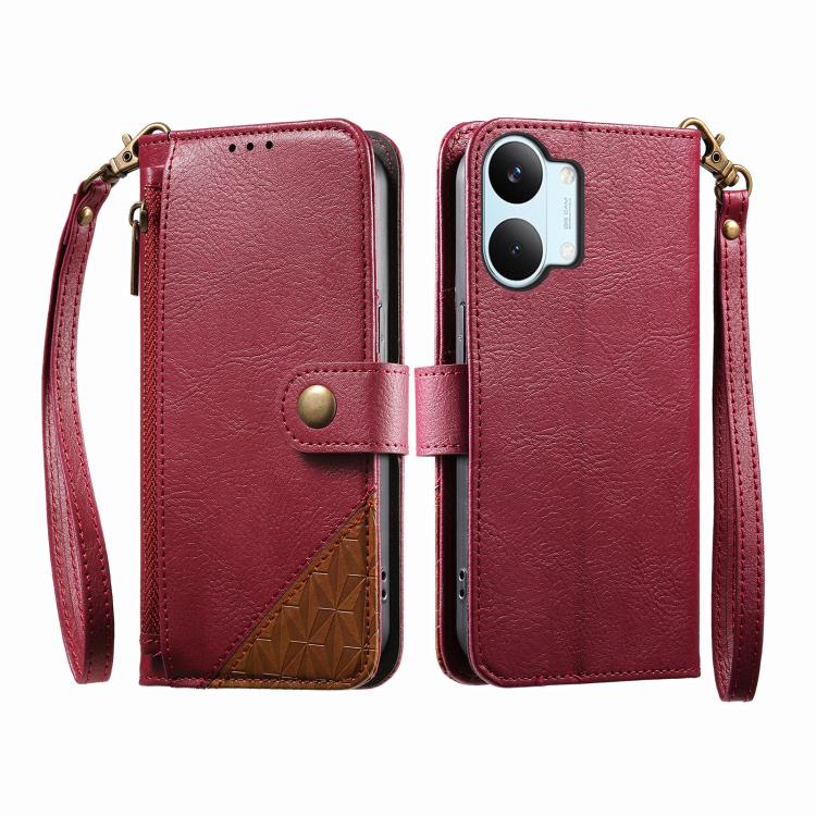 For Xiaomi Poco X8 Pro Max 5G Splicing Zipper Wallet Vegan Leather Phone Case with Strap