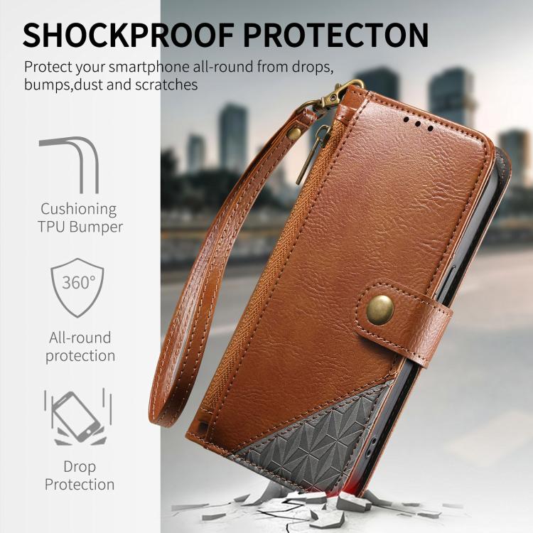 For Xiaomi Poco X8 Pro Max 5G Splicing Zipper Wallet Vegan Leather Phone Case with Strap