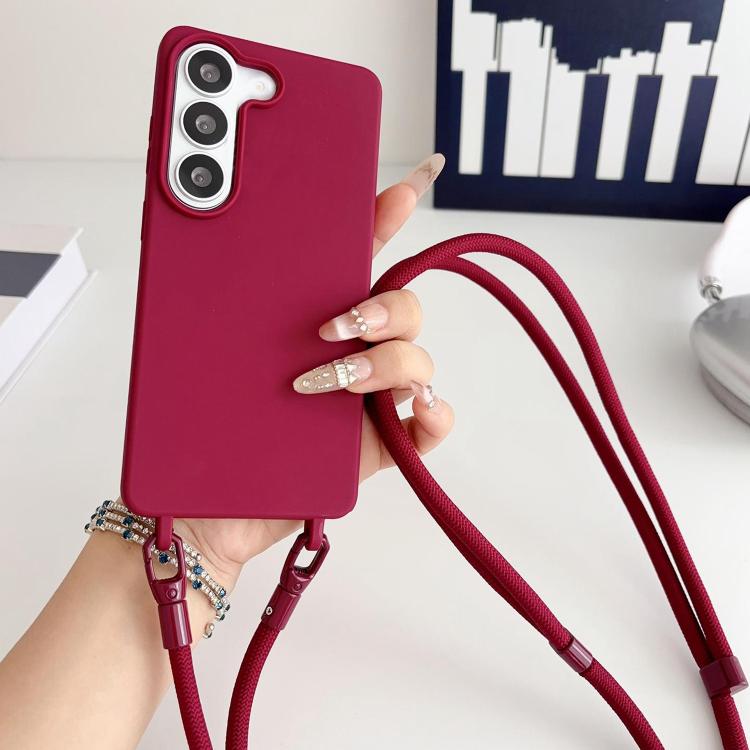 For Samsung Galaxy S22 5G Candy Silicone Shockproof Phone Case with 7mm Crossbody Lanyard