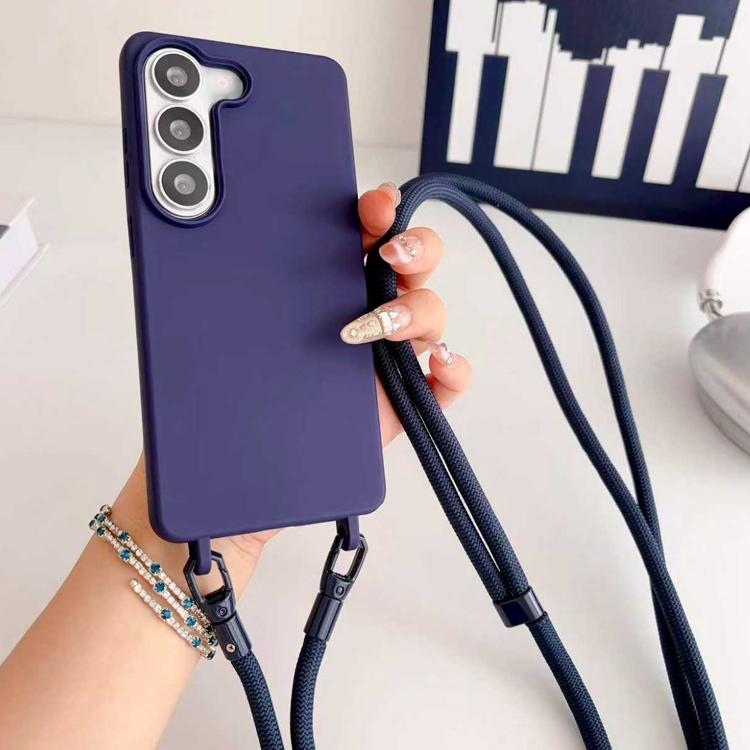 For Samsung Galaxy S21 FE 5G Candy Silicone Shockproof Phone Case with 7mm Crossbody Lanyard