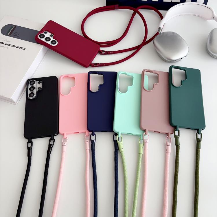 For Samsung Galaxy S24 FE  5G Candy Silicone Shockproof Phone Case with 7mm Crossbody Lanyard