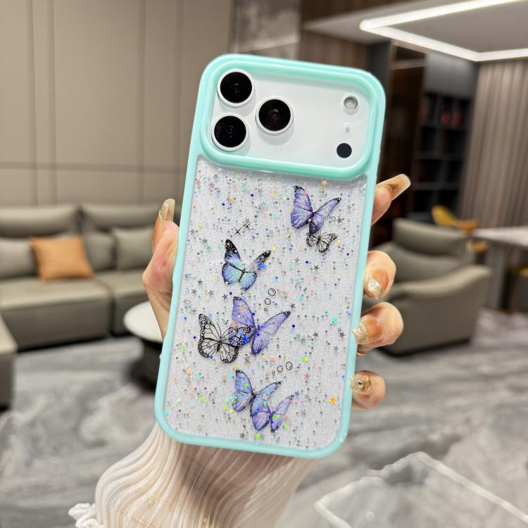 For iPhone 17 Pro Max Color Butterfly Glitter Epoxy TPU Phone Case