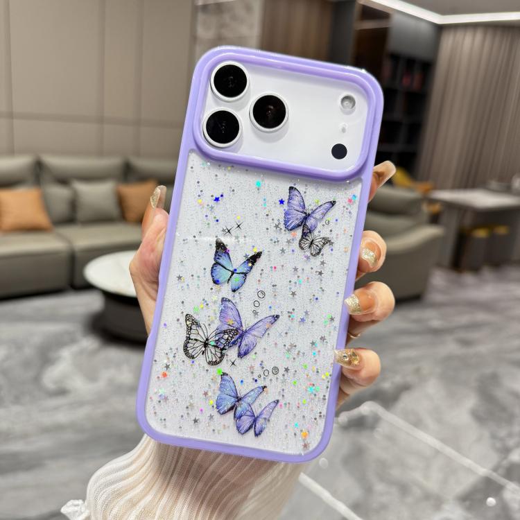 For iPhone 17 Pro Color Butterfly Glitter Epoxy TPU Phone Case