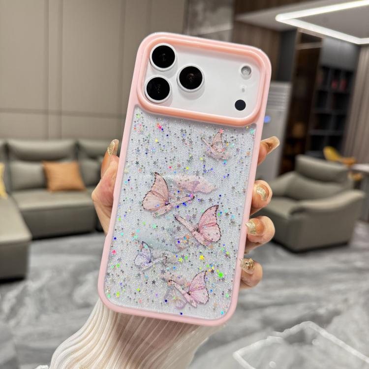 For iPhone 17 Pro Color Butterfly Glitter Epoxy TPU Phone Case