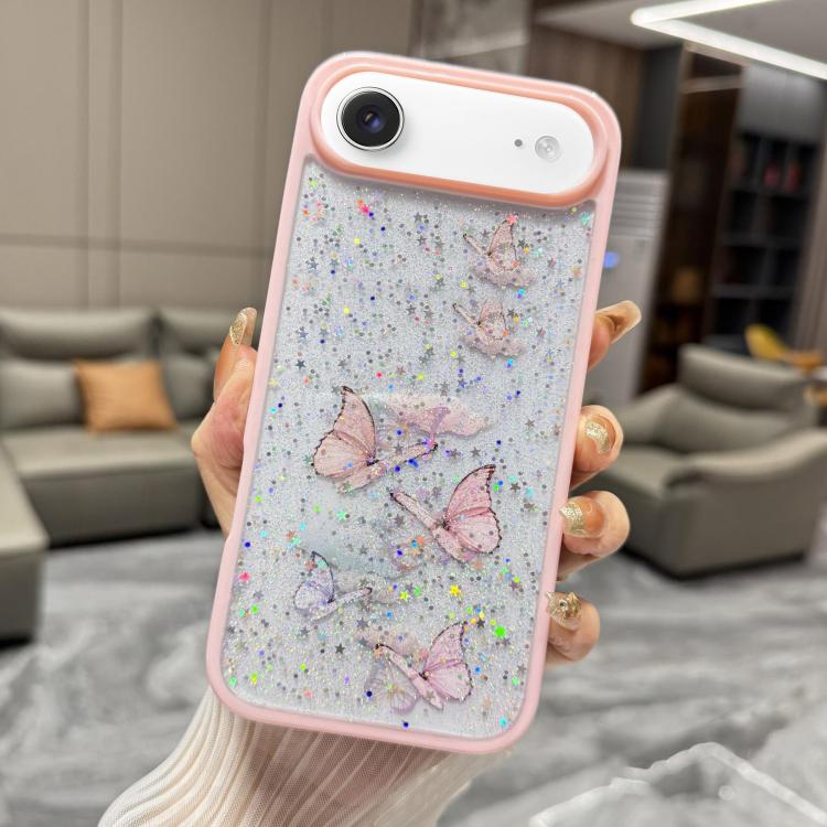 For iPhone Air Color Butterfly Glitter Epoxy TPU Phone Case
