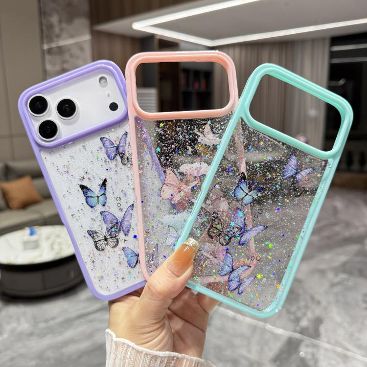 For iPhone 17 Pro Max Color Butterfly Glitter Epoxy TPU Phone Case