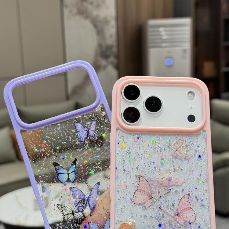 For iPhone 17 Pro Max Color Butterfly Glitter Epoxy TPU Phone Case
