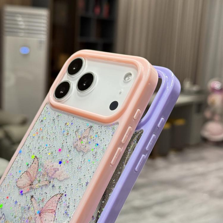 For iPhone 17 Pro Max Color Butterfly Glitter Epoxy TPU Phone Case