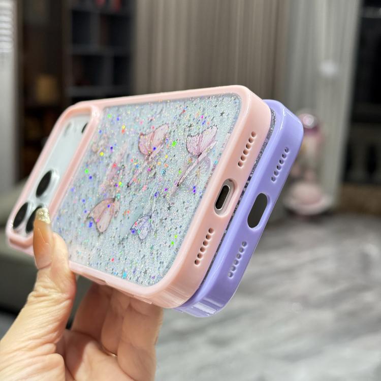 For iPhone 17 Pro Max Color Butterfly Glitter Epoxy TPU Phone Case