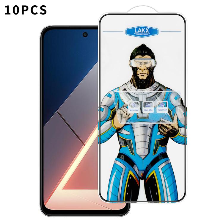 For Xiaomi Poco M7 4G 10pcs Blue Gorilla Anti-fingerprint Anti-static Silk Screen HD Electroplated Tempered Glass Film