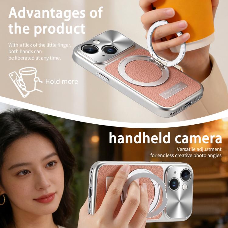For iPhone 13 Litchi Texture Plated Magnetic Holder Shockproof Phone Case