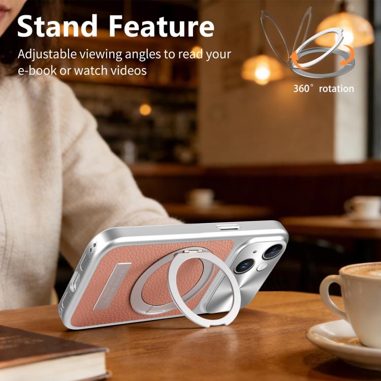 For iPhone 13 Litchi Texture Plated Magnetic Holder Shockproof Phone Case