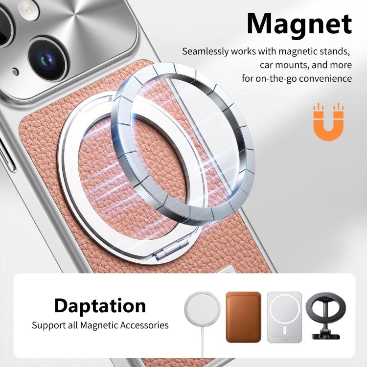 For iPhone 13 Litchi Texture Plated Magnetic Holder Shockproof Phone Case