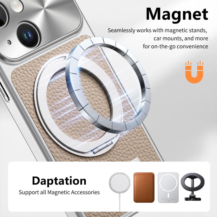 For iPhone 13 Litchi Texture Plated Magnetic Holder Shockproof Phone Case