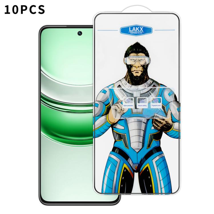 For Realme 14x 10pcs Blue Gorilla Anti-fingerprint Anti-static Silk Screen HD Electroplated Tempered Glass Film