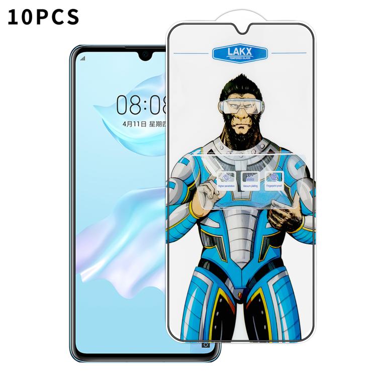 For Huawei P30 10pcs Blue Gorilla Anti-fingerprint Anti-static Silk Screen HD Electroplated Tempered Glass Film