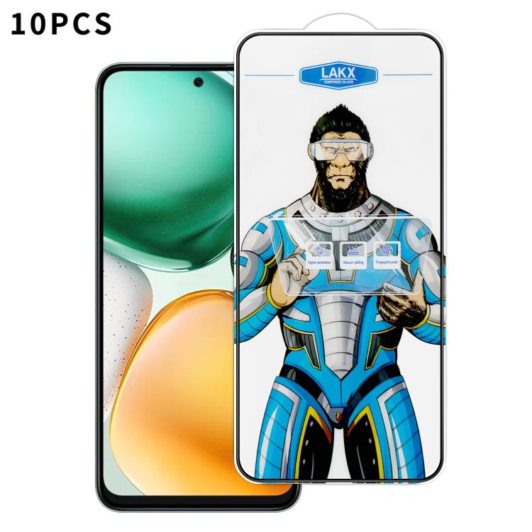 For Honor X7c 10pcs Blue Gorilla Anti-fingerprint Anti-static Silk Screen HD Electroplated Tempered Glass Film
