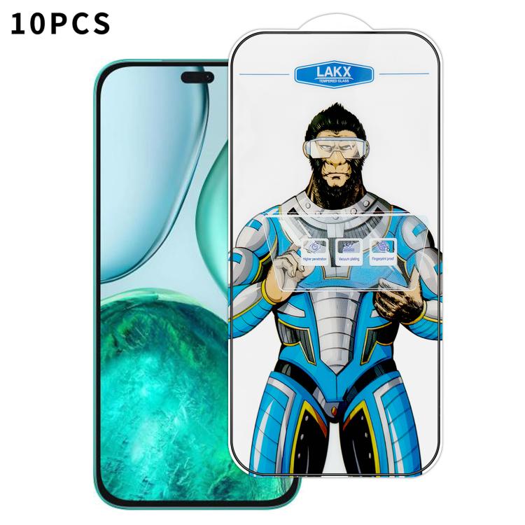 For Honor X8c 4G 10pcs Blue Gorilla Anti-fingerprint Anti-static Silk Screen HD Electroplated Tempered Glass Film