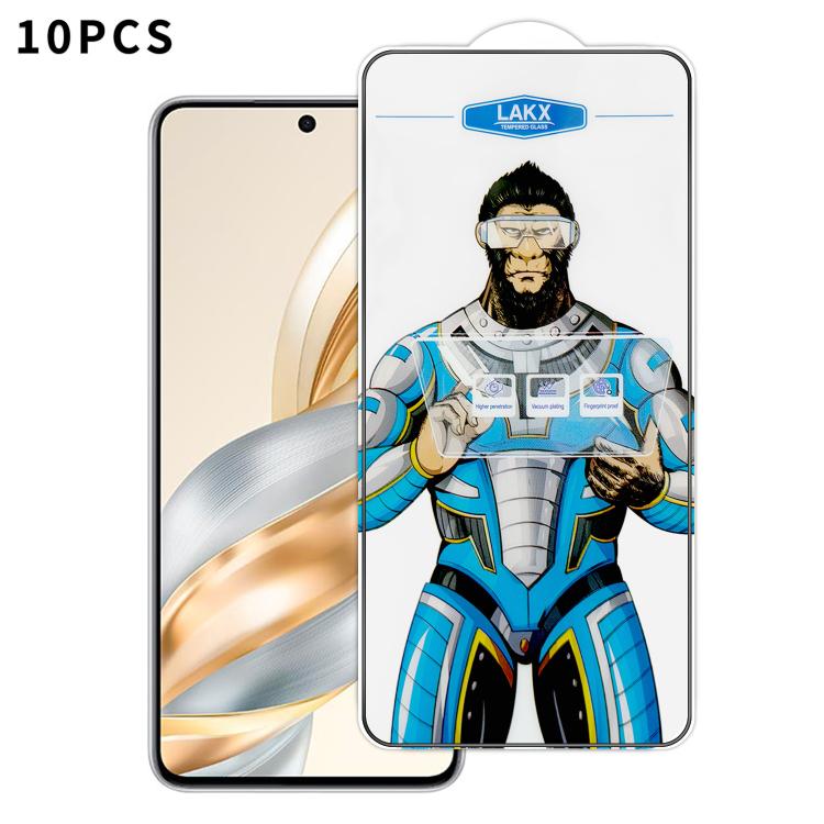 For Honor X60 10pcs Blue Gorilla Anti-fingerprint Anti-static Silk Screen HD Electroplated Tempered Glass Film