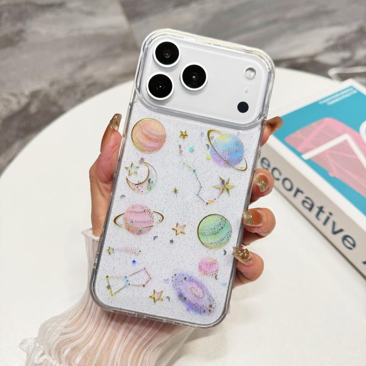 For iPhone 17 Pro Cosmic Star Glitter Epoxy TPU Phone Case - Transparent