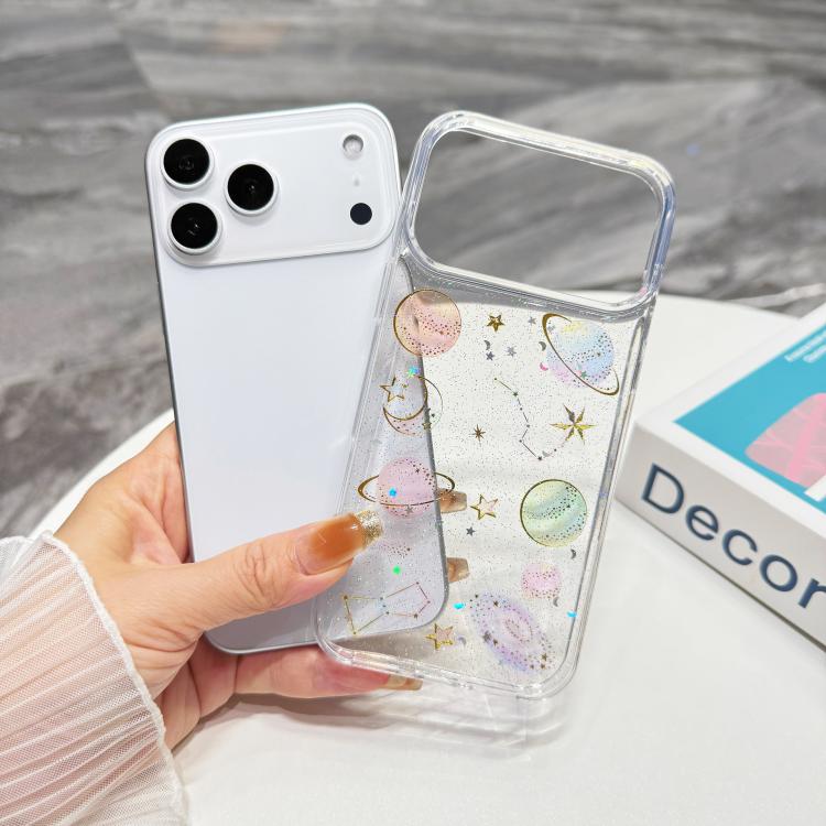 For iPhone 17 Pro Cosmic Star Glitter Epoxy TPU Phone Case - Transparent
