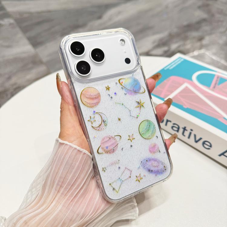 For iPhone 17 Pro Cosmic Star Glitter Epoxy TPU Phone Case - Transparent