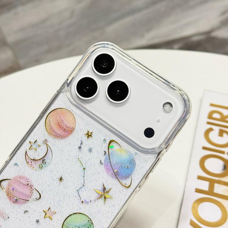 For iPhone 17 Pro Cosmic Star Glitter Epoxy TPU Phone Case - Transparent