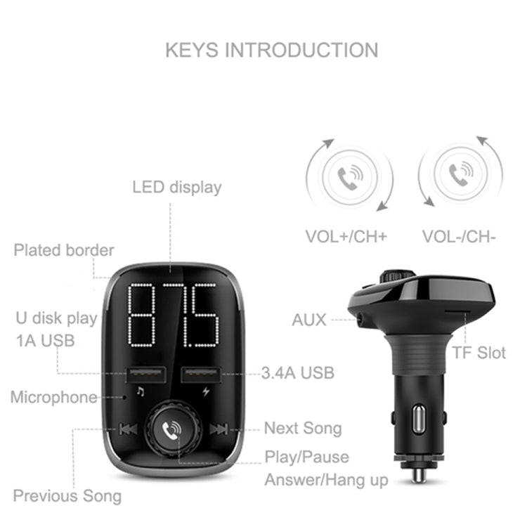 BT74 Car Bluetooth MP3 Music Player Digital Large Screen FM Transmitter Handsfree Call Dual USB Car MP3 Player