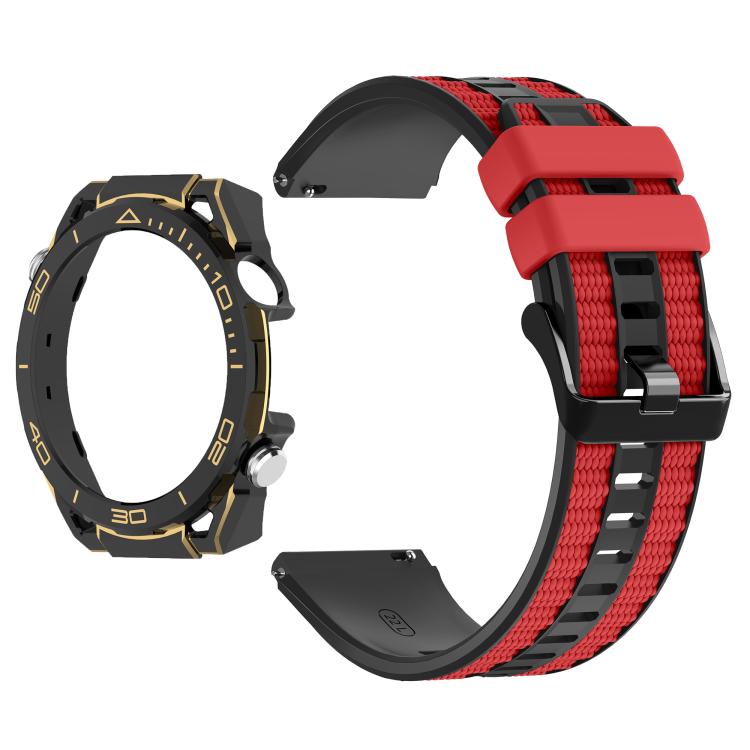 For Huawei Watch 4 Spring Bar Style PC Watch Case Integrated Two Color Silicone Watch Band