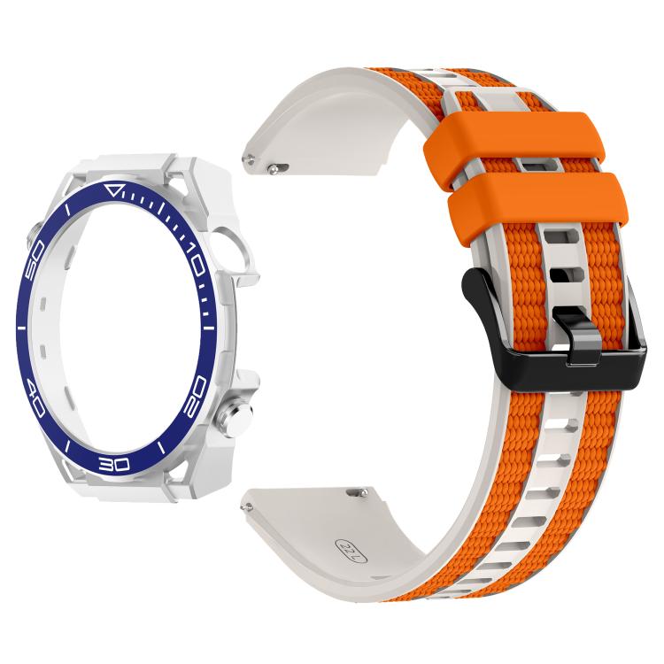 For Huawei Watch 5 46mm Spring Bar Style PC Watch Case Integrated Two Color Silicone Watch Band