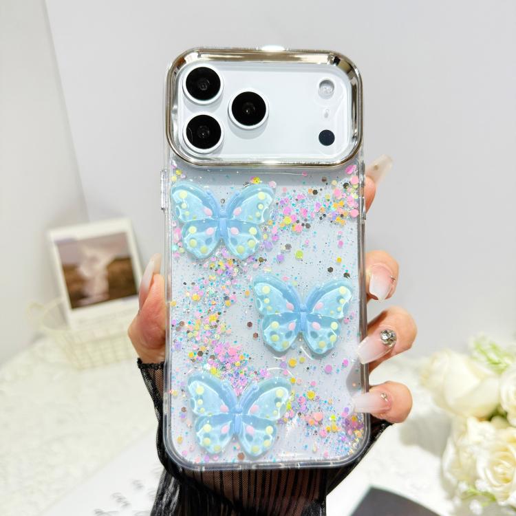 For iPhone 17 Pro Max Glitter 3D Butterfly Epoxy Resin Phone Case