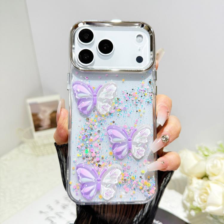 For iPhone 17 Pro Glitter 3D Butterfly Epoxy Resin Phone Case