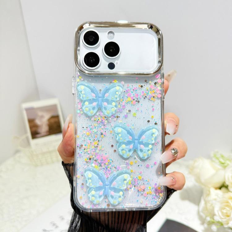 For iPhone 16 Pro Glitter 3D Butterfly Epoxy Resin Phone Case